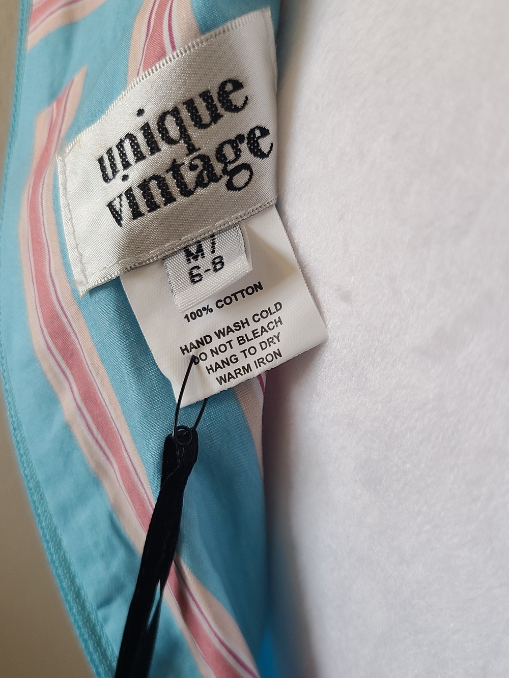 NWT Unique Vintage Pink & Blue Striped Sleeveless Fit & Flare Dress - Picture 7 of 7